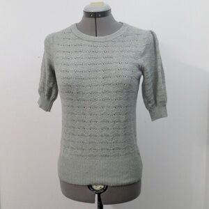 Joie Sage Green Pointelle Puff Sleeved Sweater Top XS